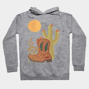 Southwest Cowboy Boots and Cactus with Full Moon Hoodie